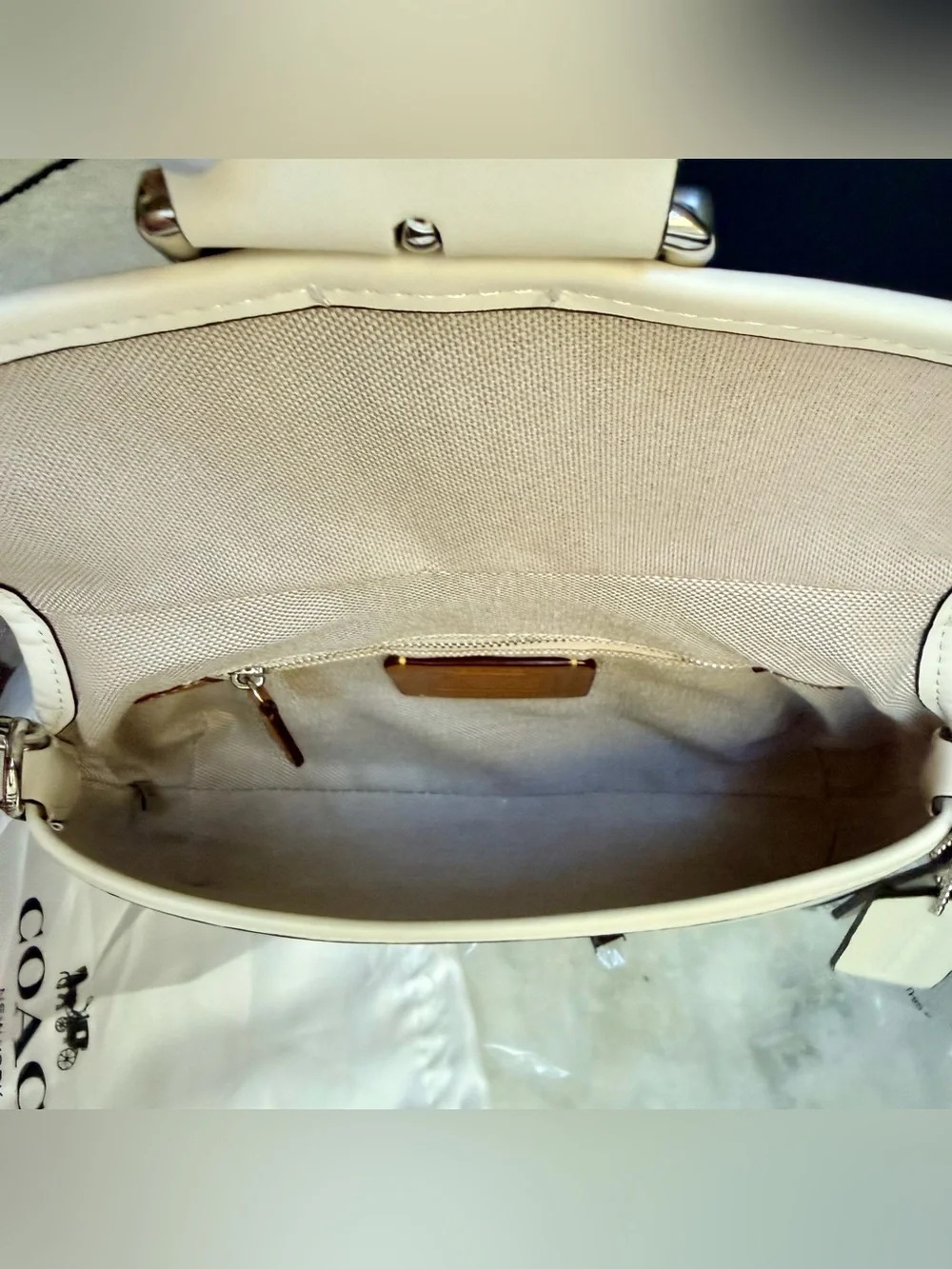NWOT Coach Soho Flap Bag in Regenerative Leather Chalk White CR699 Silver